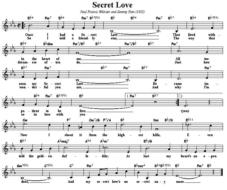 Secret Love Song Lyrics Doris Day